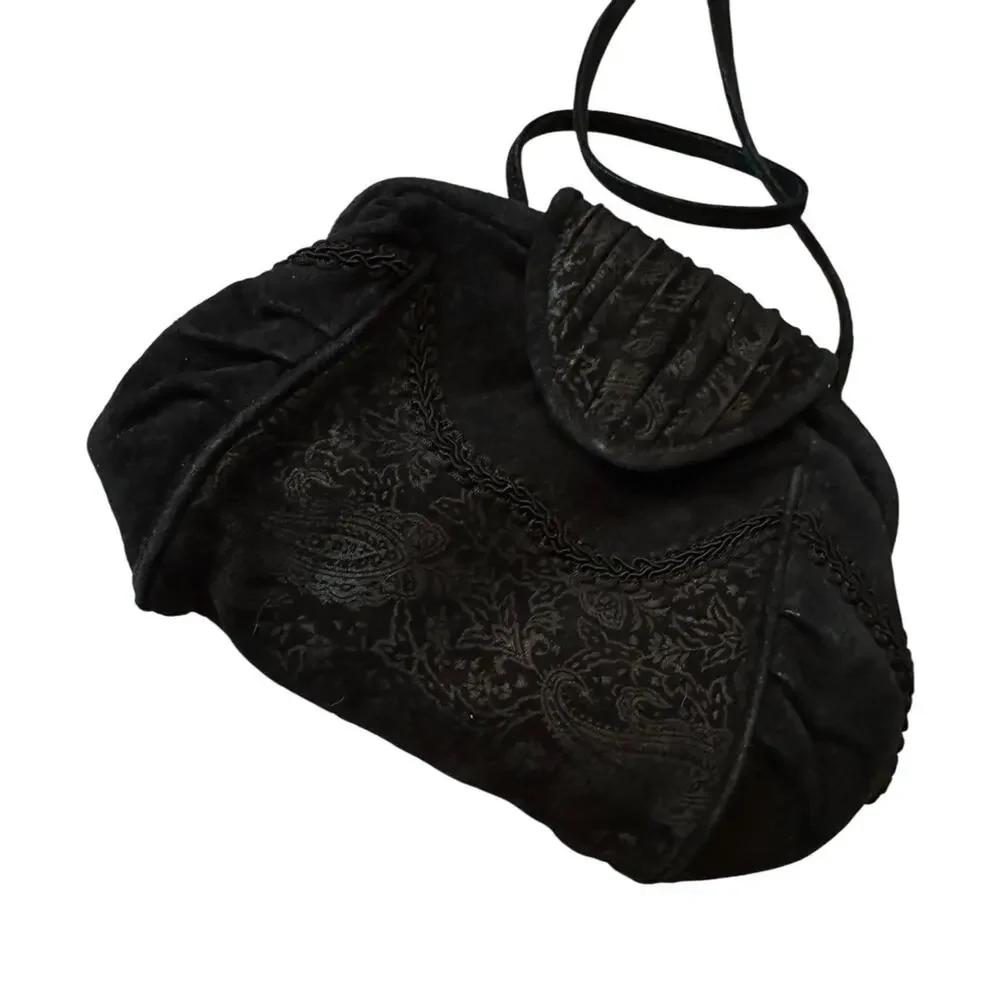 VTG Byrnes & Baker Handbag Snap Clutch Shoulder Strap Black Leather‎ Embellished